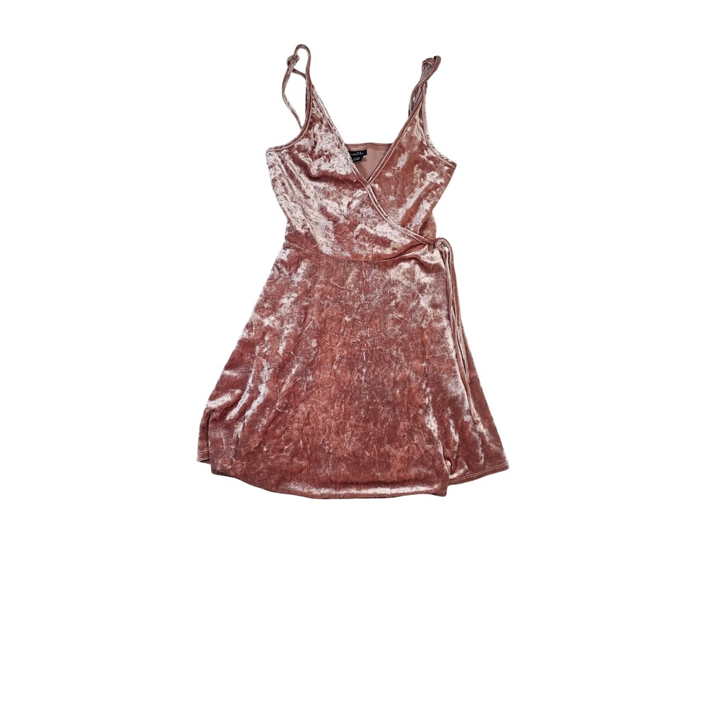 Rue21 Pink Crushed Velvet Mini‎ Dress Surplice V-Neck Fit & Flare Small